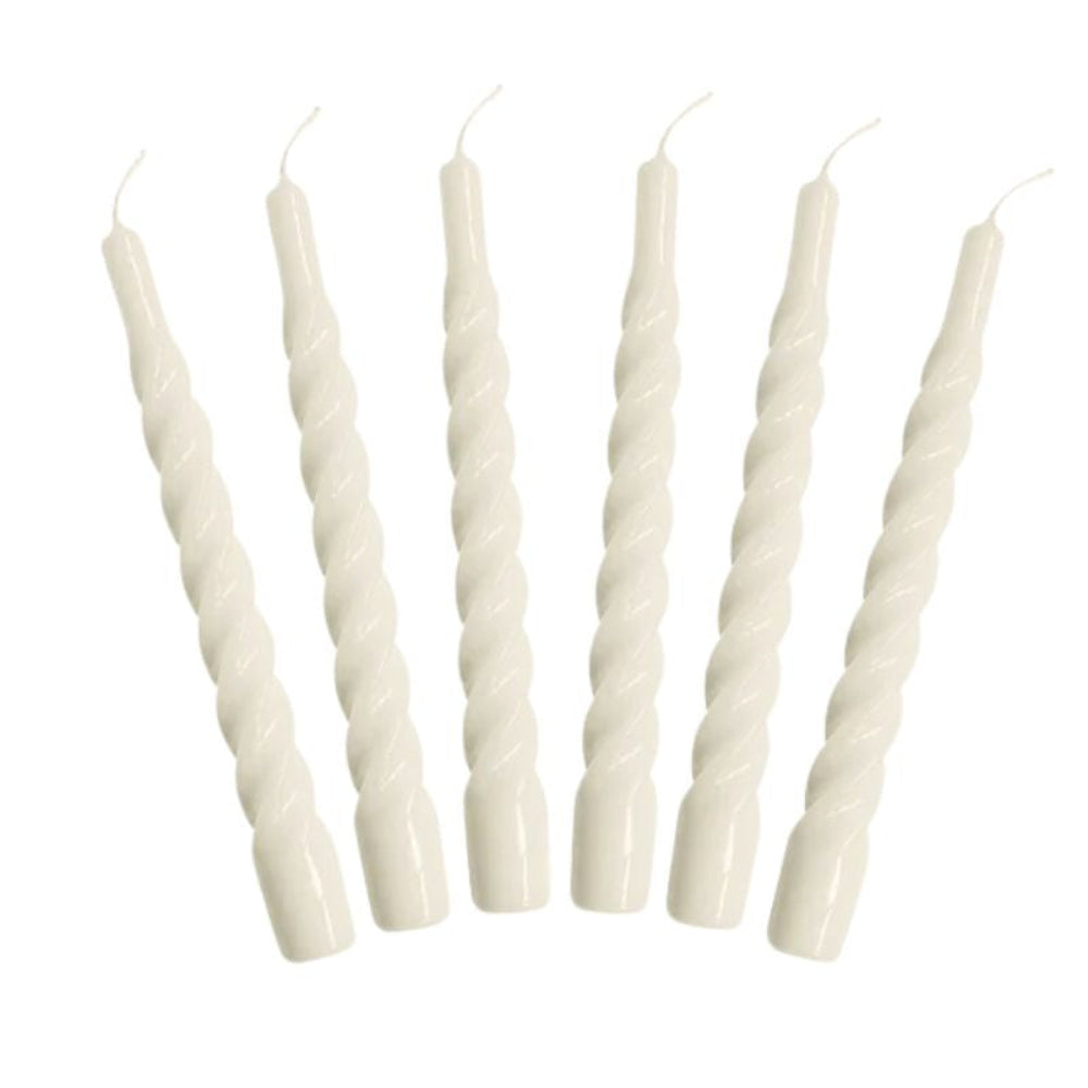 Bougies coniques torsadées crème, lot de 6