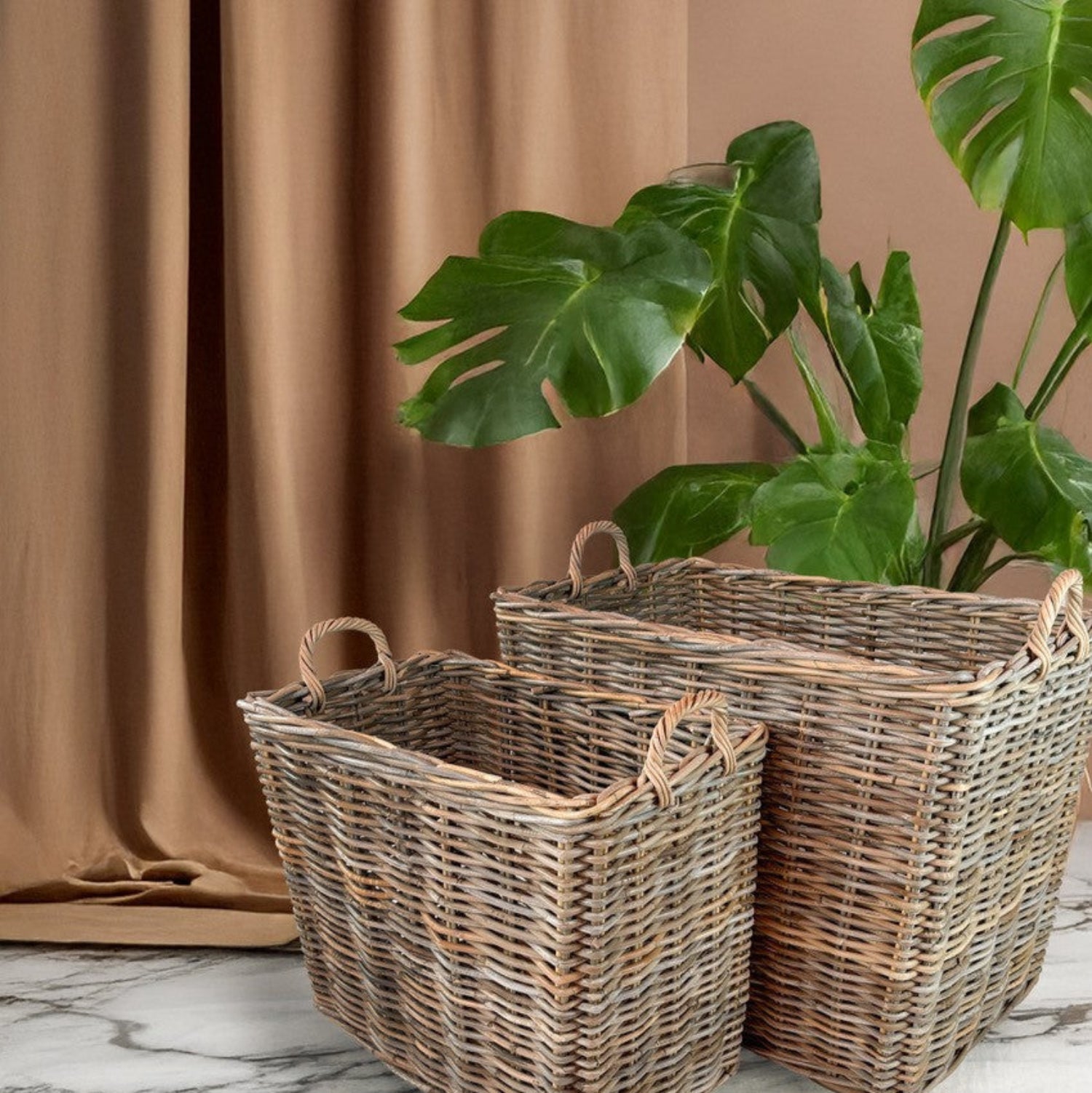 Panier rectangulaire en rotin Belen, lot de 2