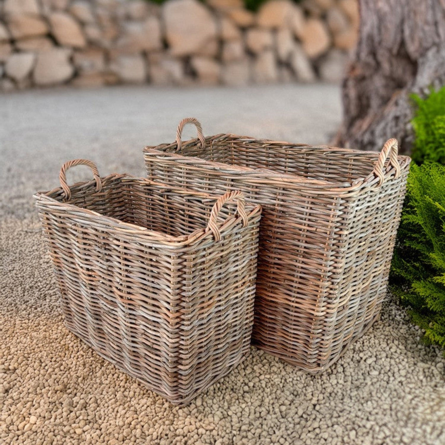 Panier rectangulaire en rotin Belen, lot de 2