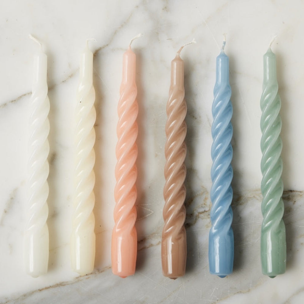 Bougies coniques torsadées crème, lot de 6