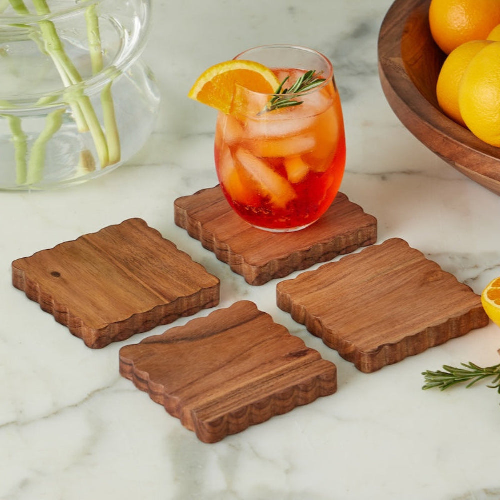 Sous-verres festonnés naturels, lot de 4
